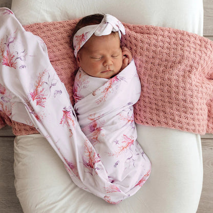 Baby Gift - Organic Snuggle Swaddle Wrap and Topknot or Beanie Set