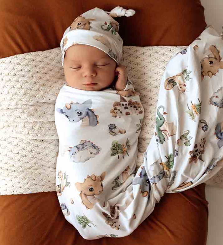 Baby Gift - Organic Snuggle Swaddle Wrap and Topknot or Beanie Set